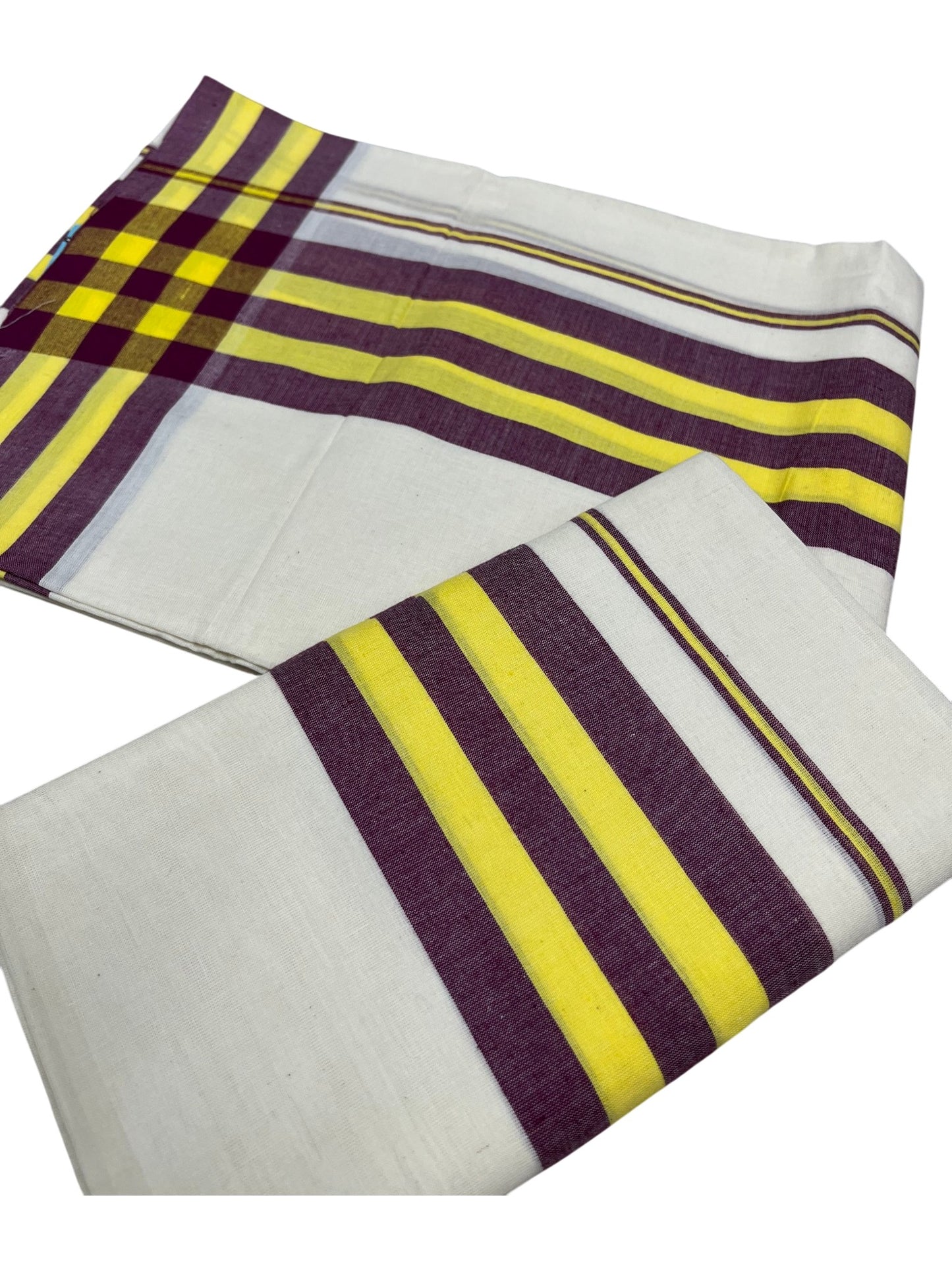 Southloom Pure Cotton Kerala Single Mulloth Set Mundu (Mundum Neriyathum) Purple & Yellow Border in 2.80 mtrs SL243