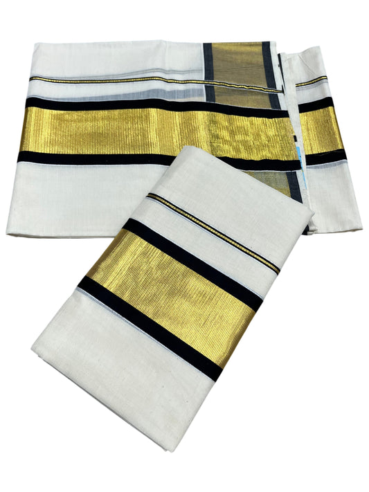 Southloom Pure Cotton Kerala  Set Mundu (Mundum Neriyathum) Single with Kasavu And Black Border 2.80 Mtrs SLKK