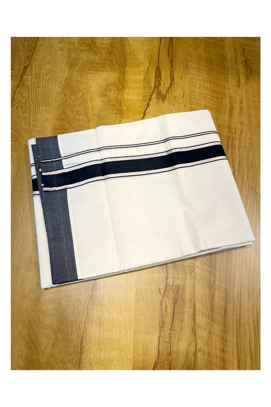 Kerala Pure Cotton Double Mundu with Black and Silver Border (South Indian Kerala Dhoti)