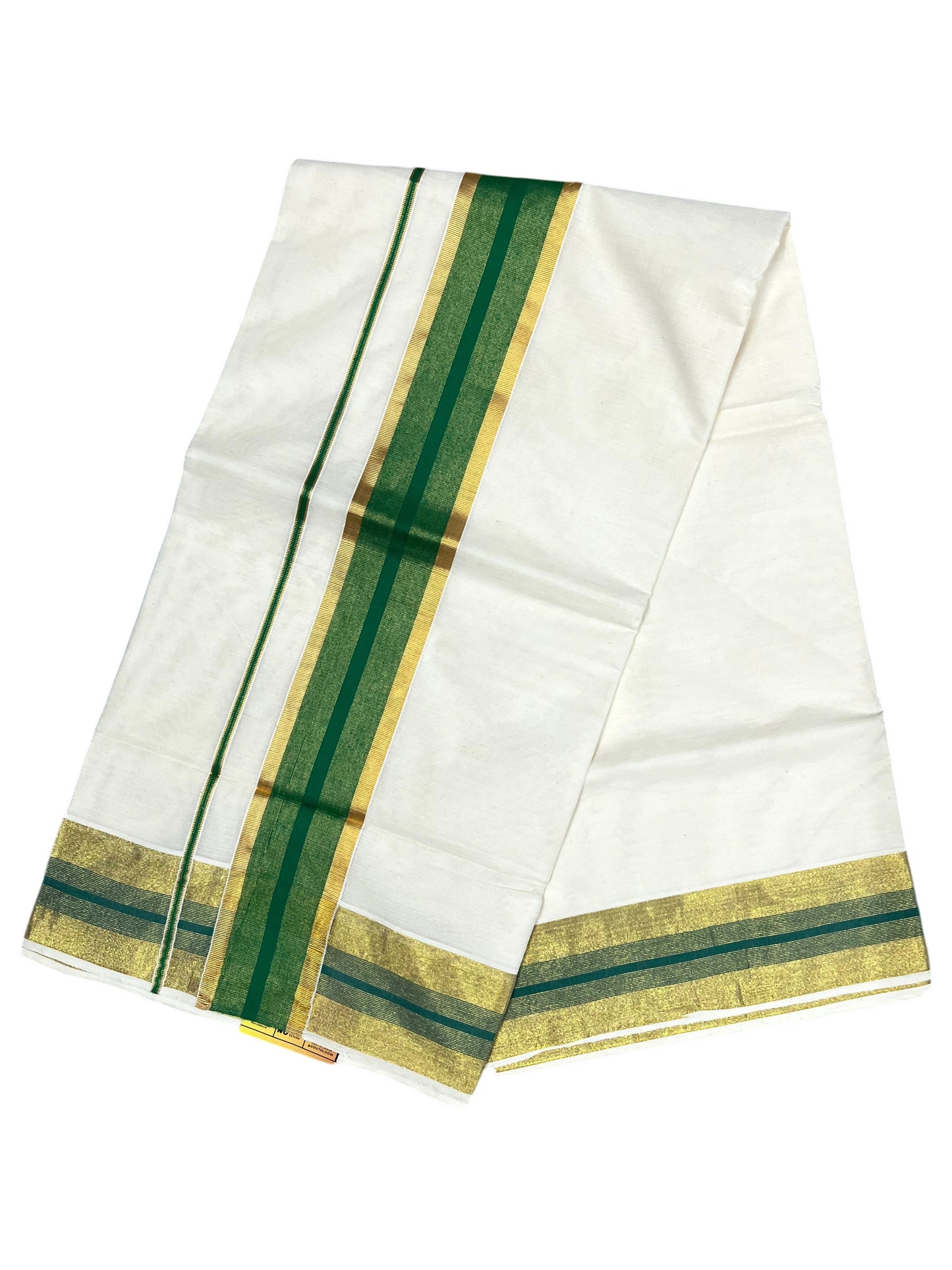 Southloom Pure Cotton Kerala Saree with Kasavu and Green Border