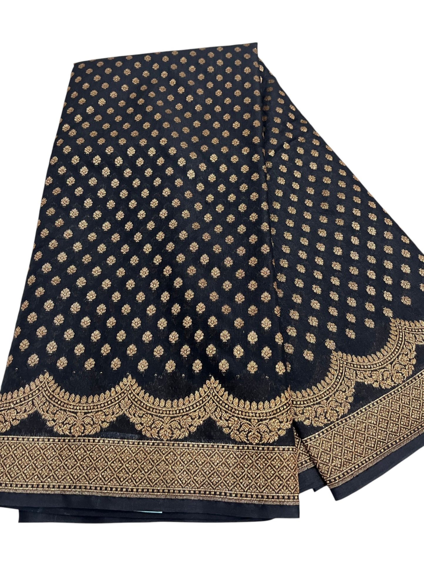 Southloom Cotton Banarasi Silk Saree with Woven Work on Body and Borders(Black)