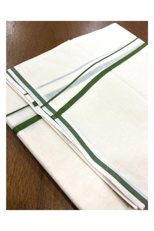 Pure Cotton Double Mundu with 0.5 inch Olive Green Border (South Indian Kerala Dhoti)