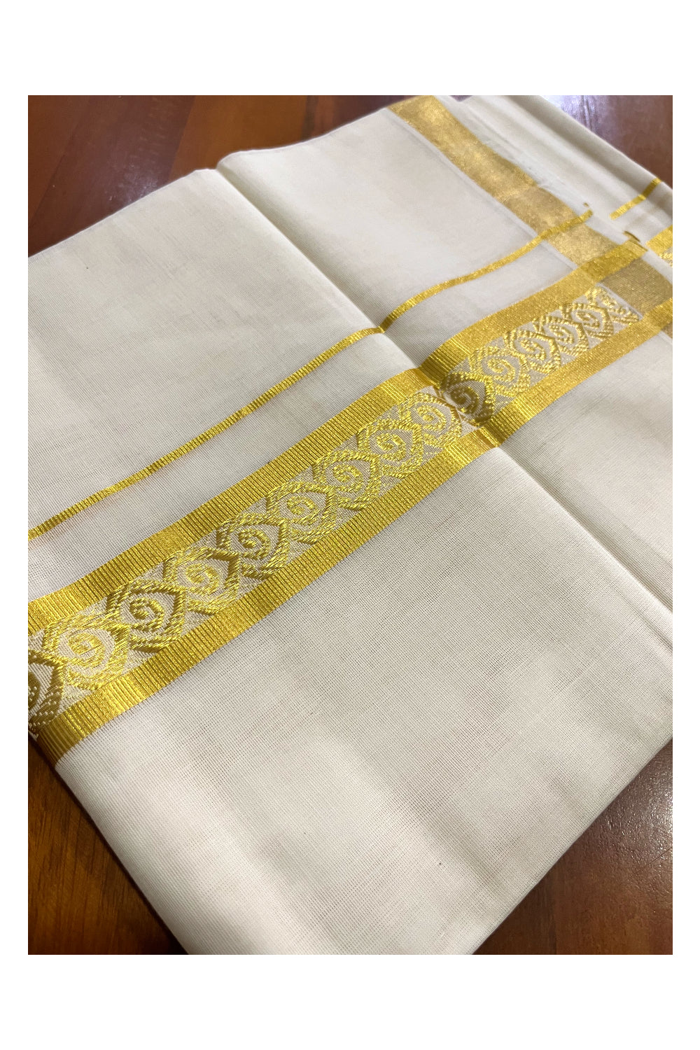 Southloom Premium Handloom Wedding Mundu with Kasavu Woven Border (South Indian Kerala Dhoti)