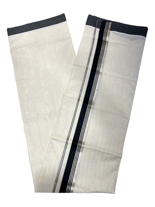 Southloom Pure Cotton  Double Mundu With Silver Kasavu &  Black Border (South Indian Kerala Dhoti)