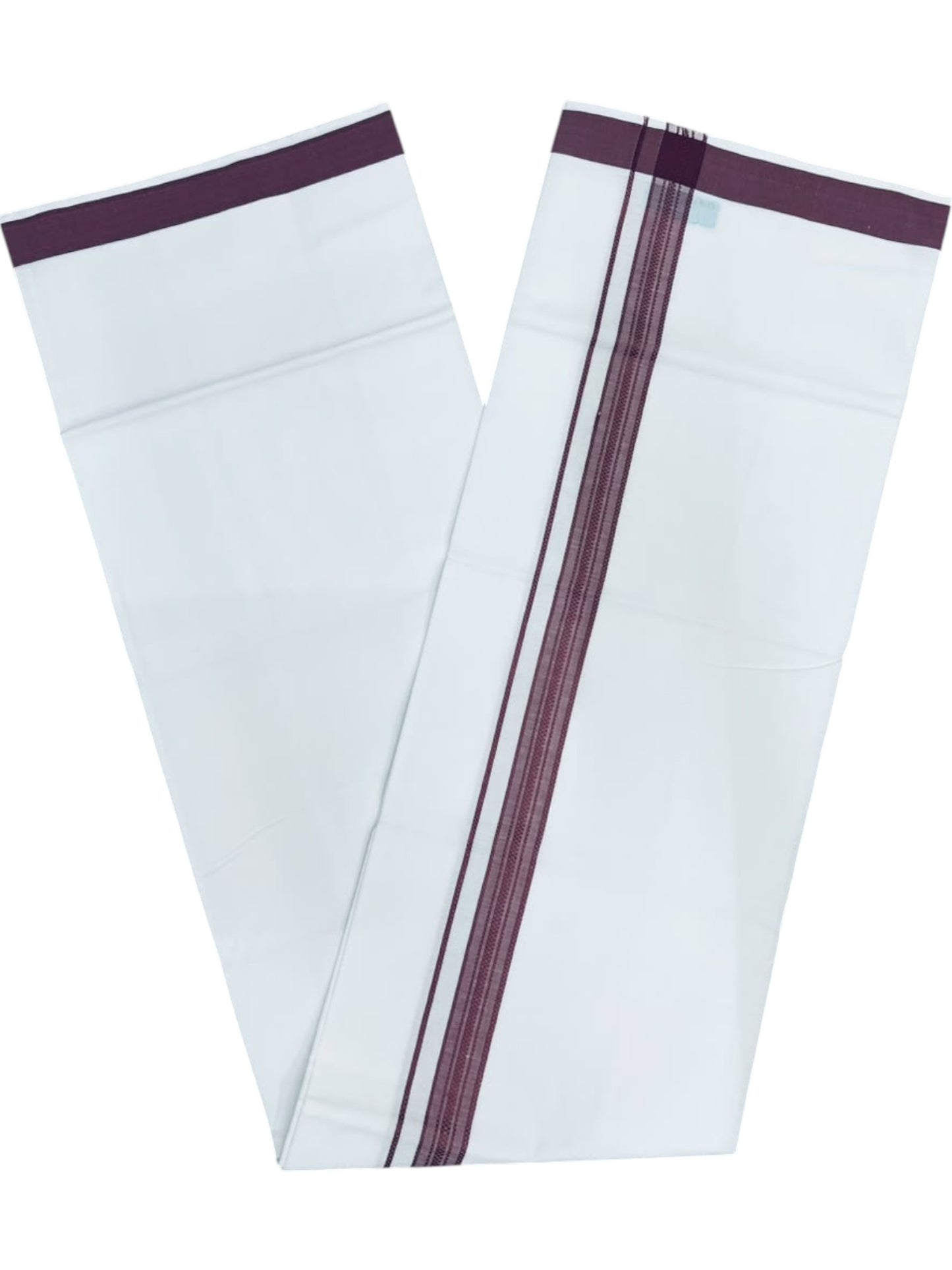 Southloom Pure White Single Cotton Mundu with Dark Peach Border (South Indian Kerala Dhoti)