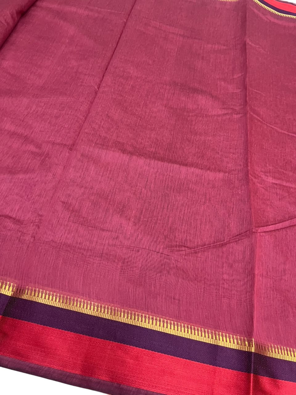 Southloom Maheshwari Cotton Saree With Temple Design on the Body and Borders In Maroon And Voilet SL471