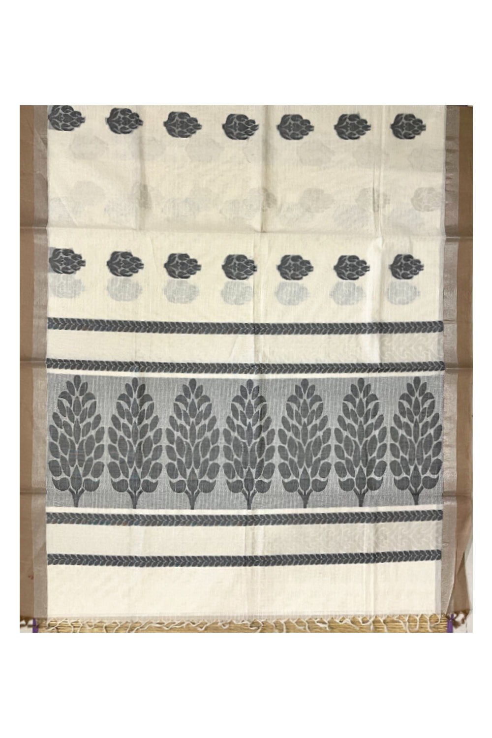 Southloom Off White Cotton Saree with Floral Woven Designs