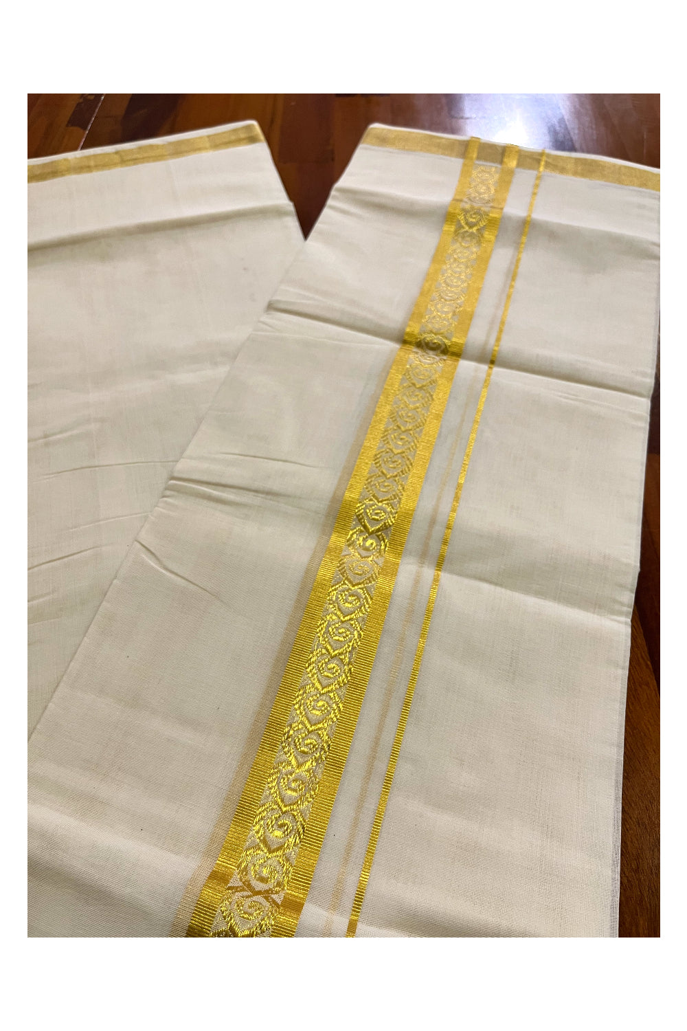 Southloom Premium Handloom Wedding Mundu with Kasavu Woven Border (South Indian Kerala Dhoti)