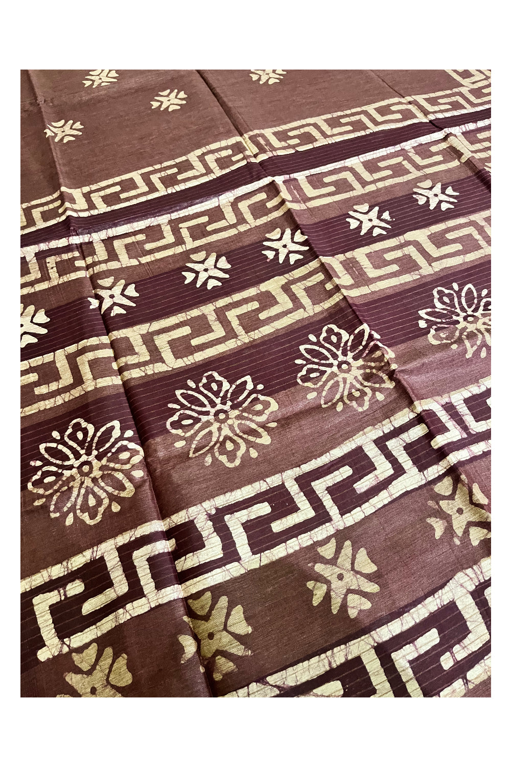 Southloom Cotton Dark Brown Saree with Baswara Prints on Body and Pallu