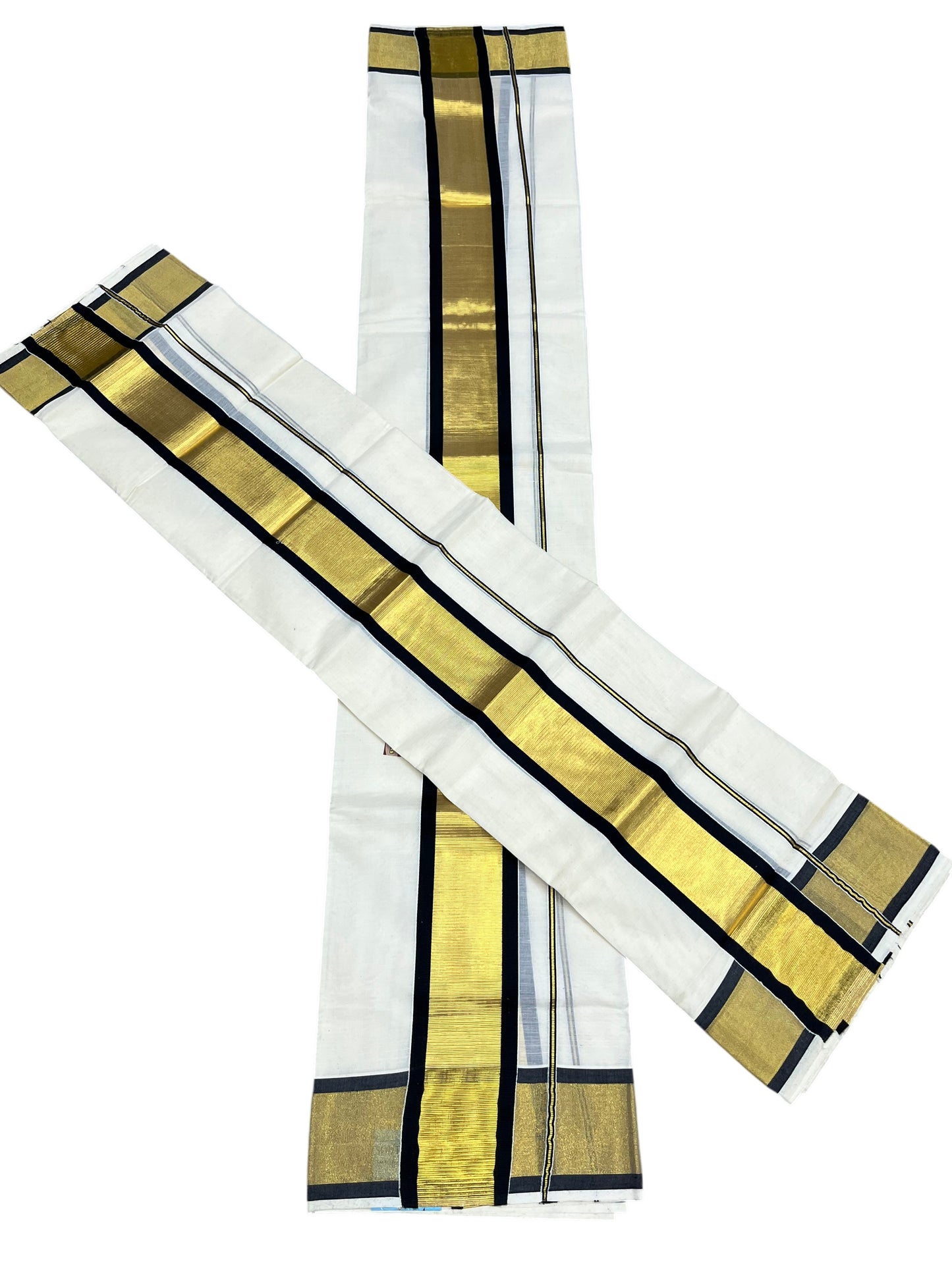 Southloom Pure Cotton Kerala  Set Mundu (Mundum Neriyathum) Single with Kasavu And Black Border 2.80 Mtrs SLKK