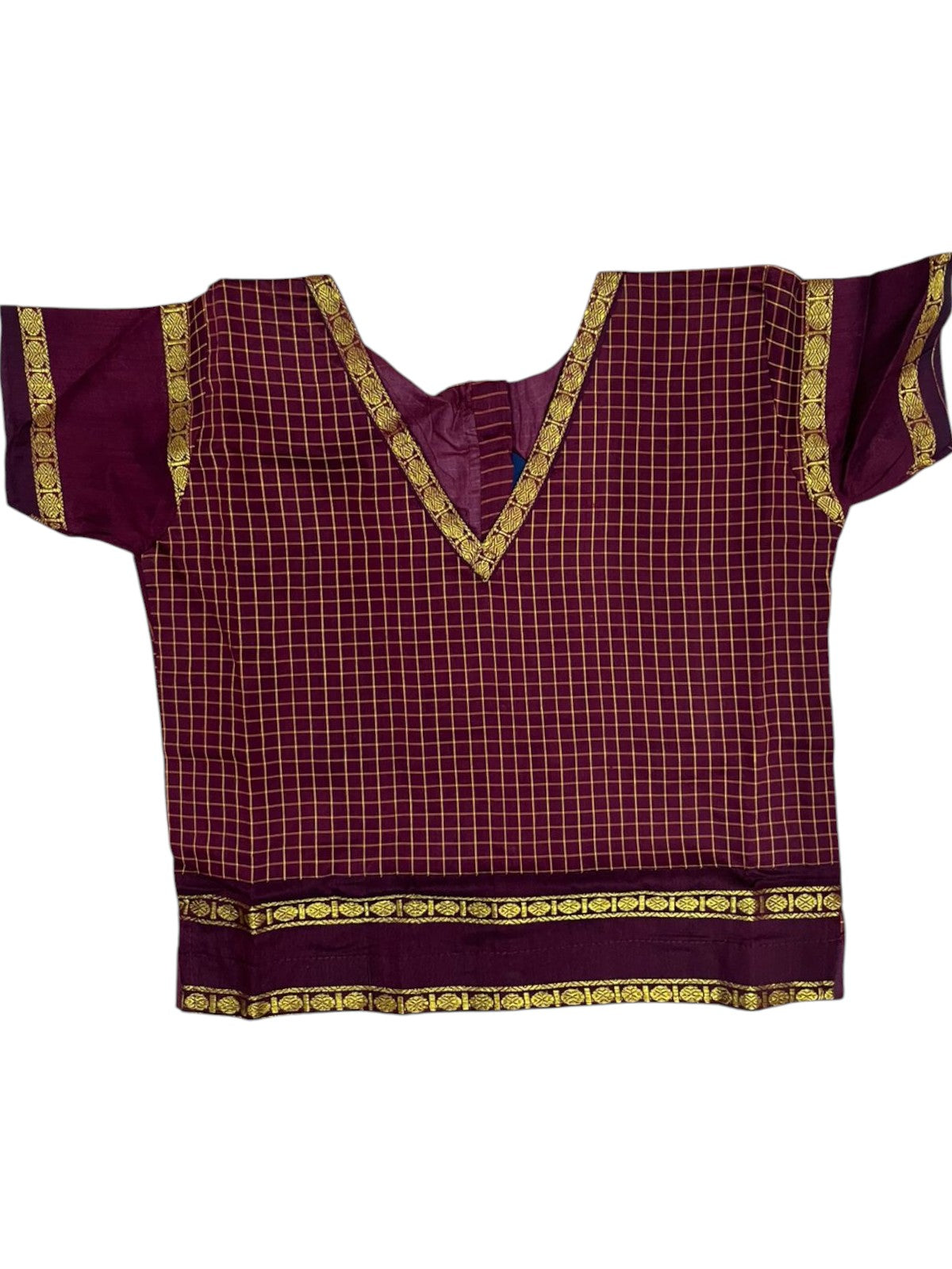 Southloom Kerala Cotton Kasavu Pavada Blouse with for Kids in Maroon