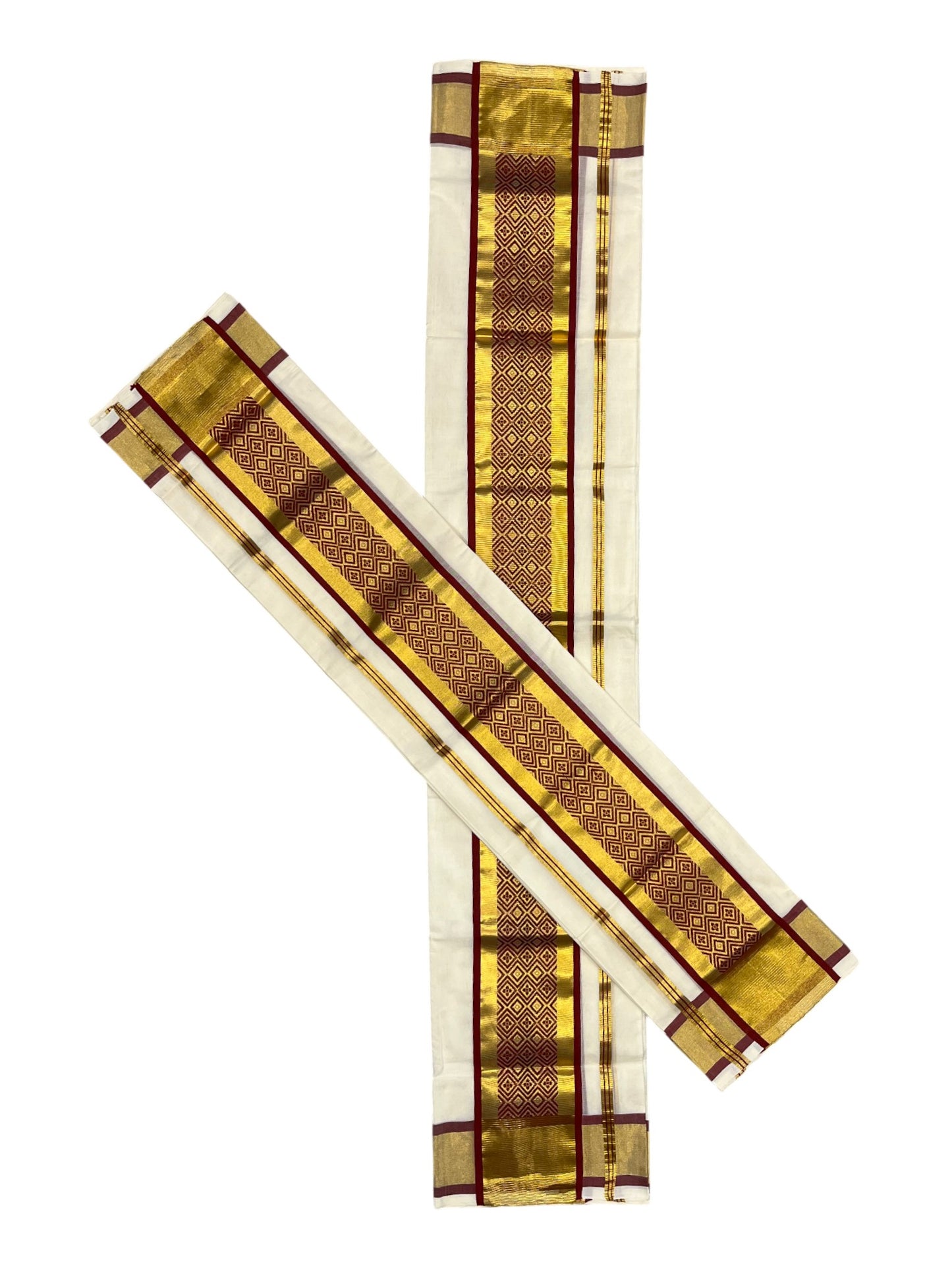 Southloom Premium Handloom Set Mundu with Kasavu Maroon and Golden Border (2.80 Mtr)