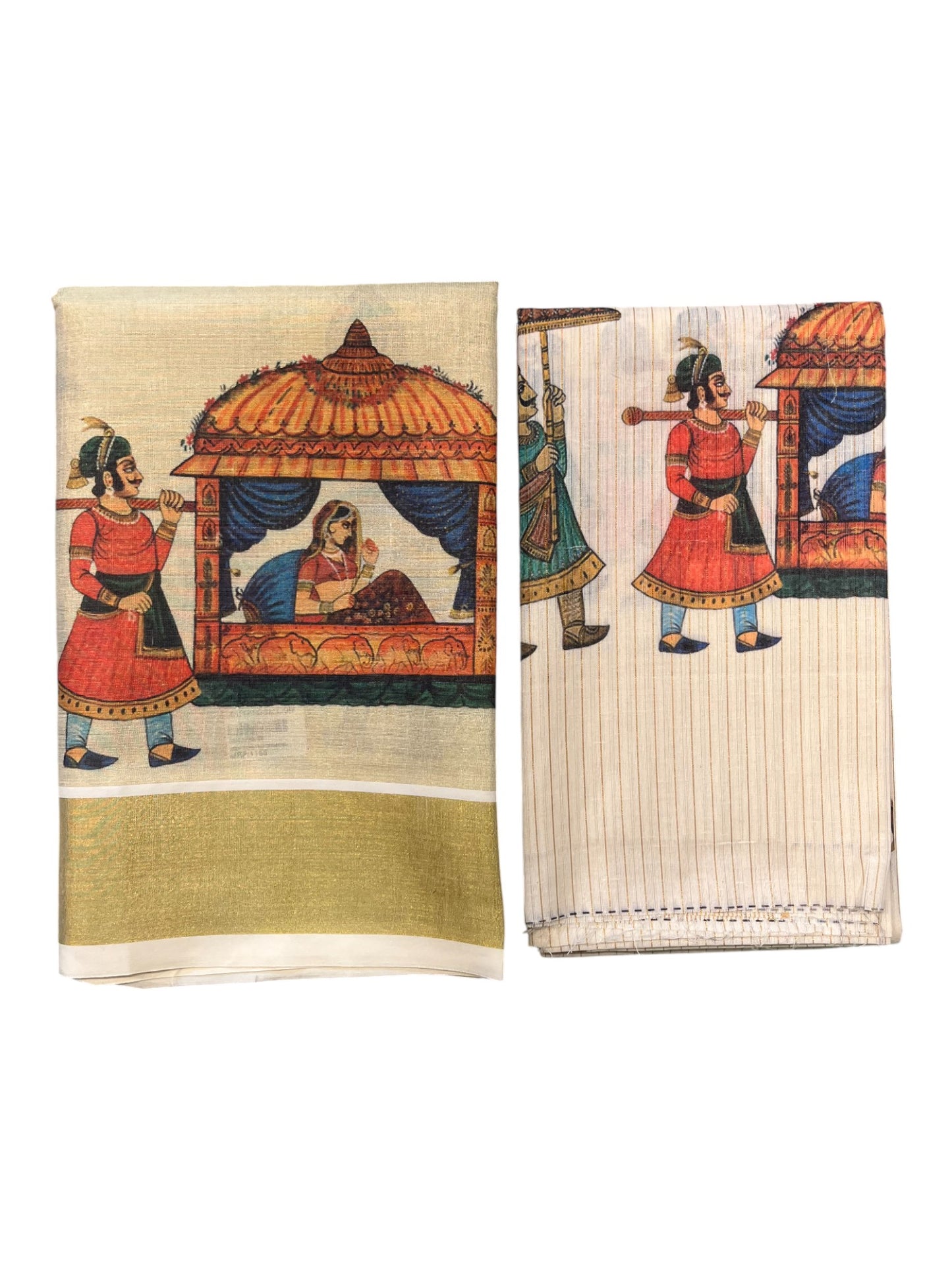 Southloom Kerala Tissue Churidar Salwar Material with  Hand Painted  Designs (include Shawl / Dupatta)