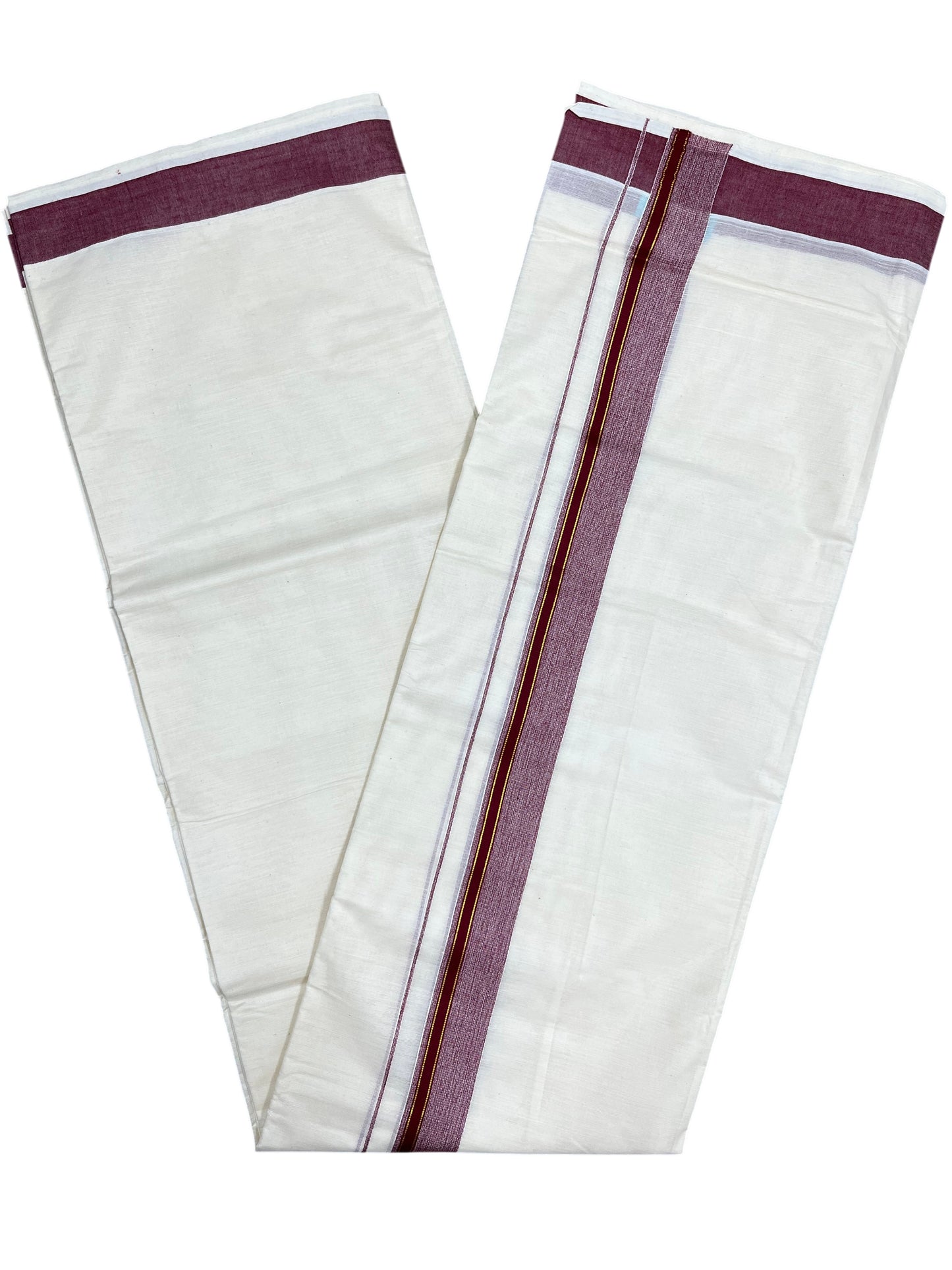 Southloom Pure Cotton Mundu with Maroon Border (South Indian Kerala Dhoti)