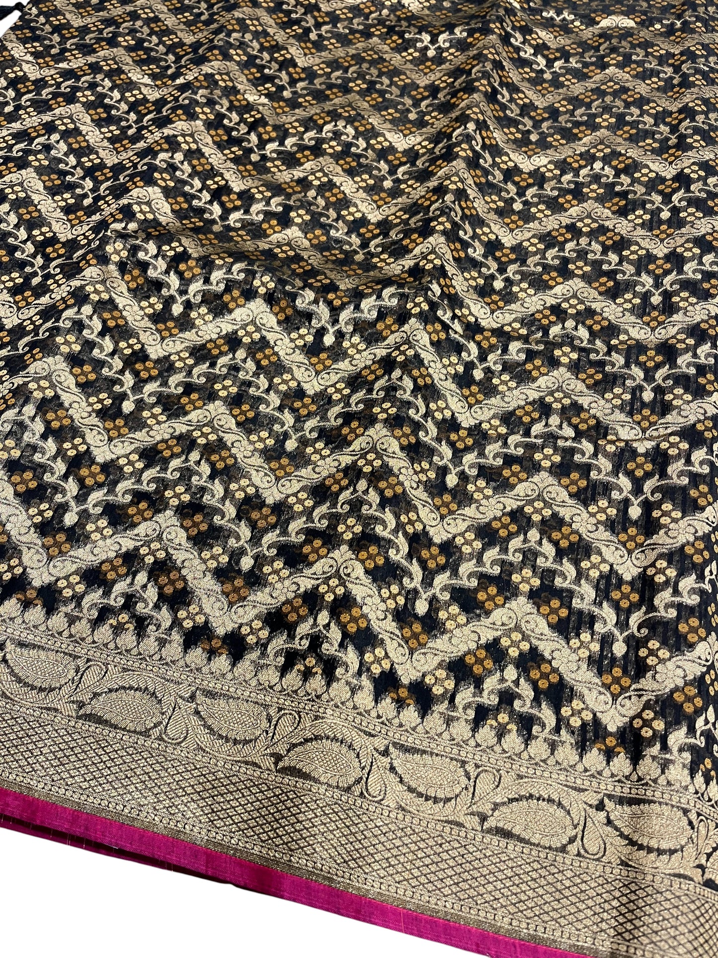 Southloom Cotton Banarasi Silk Saree with Woven Work on Body and Borders (Black & Yellow)