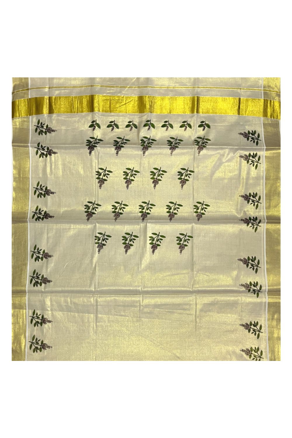 Kerala Kasavu Tissue Saree with Thulasi Kathir Mural Prints on Body