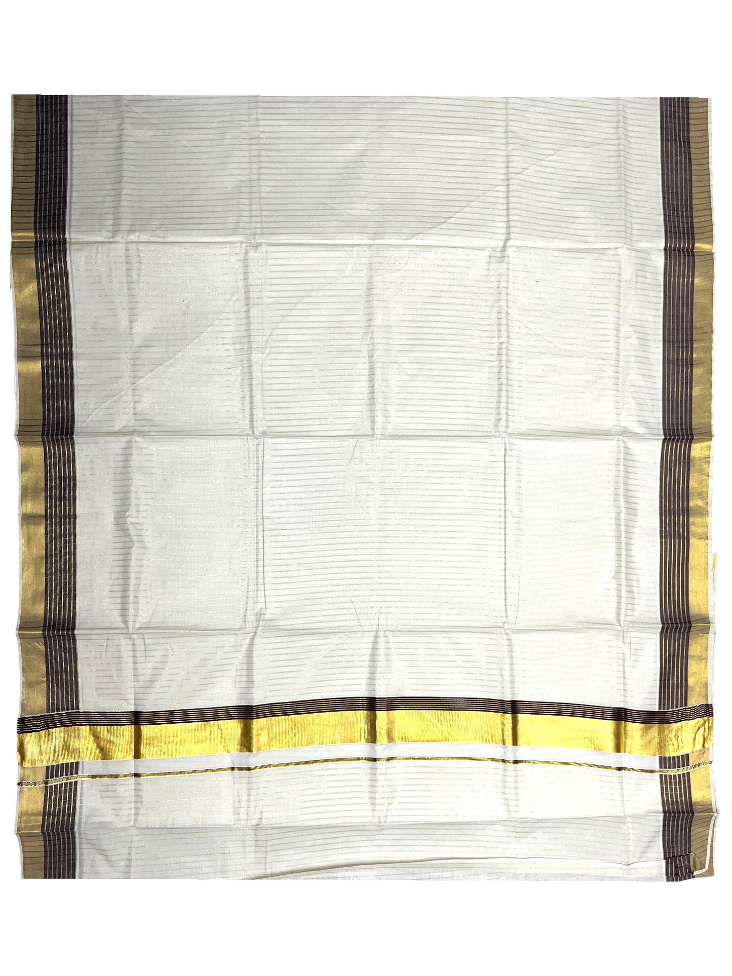 Southloom Pure Cotton Kerala Kasavu Lines Design Saree with Brown Border