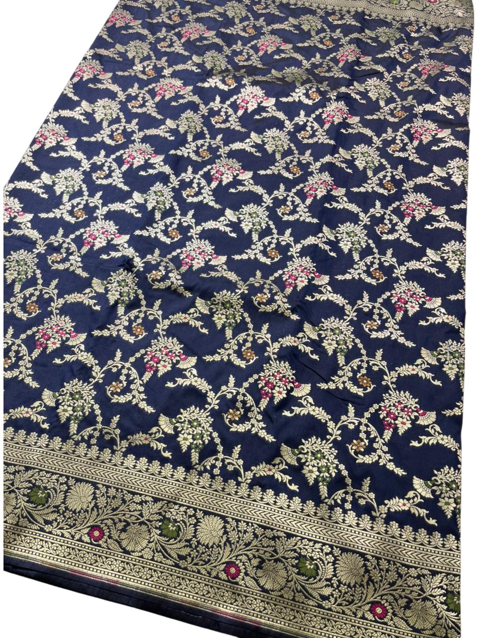 Southloom Pure Banarasi Silk Saree with Woven Work on Body and Borders (Blue)
