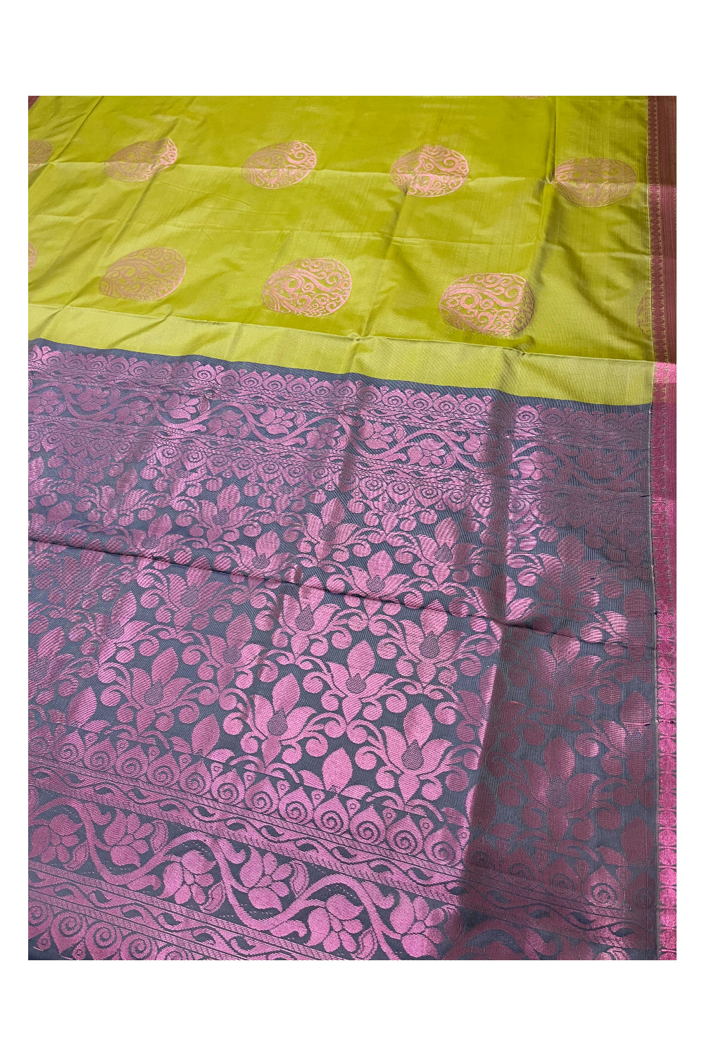 Southloom Soft Silk Olive Green Designer Woven Saree with Heavy Work on Pallu