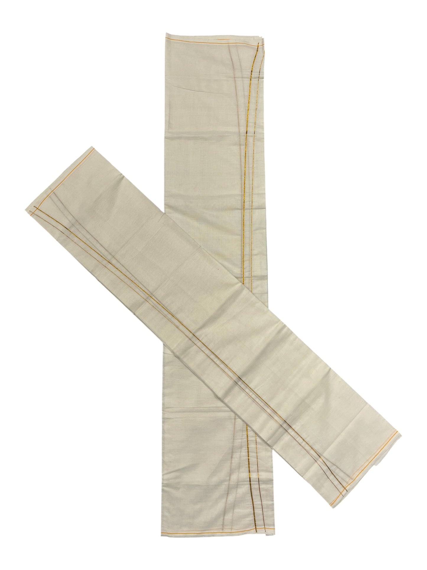 Kerala Cotton Mundum Neriyathum Single (Set Mundu) with Golden Eerkkil Kara