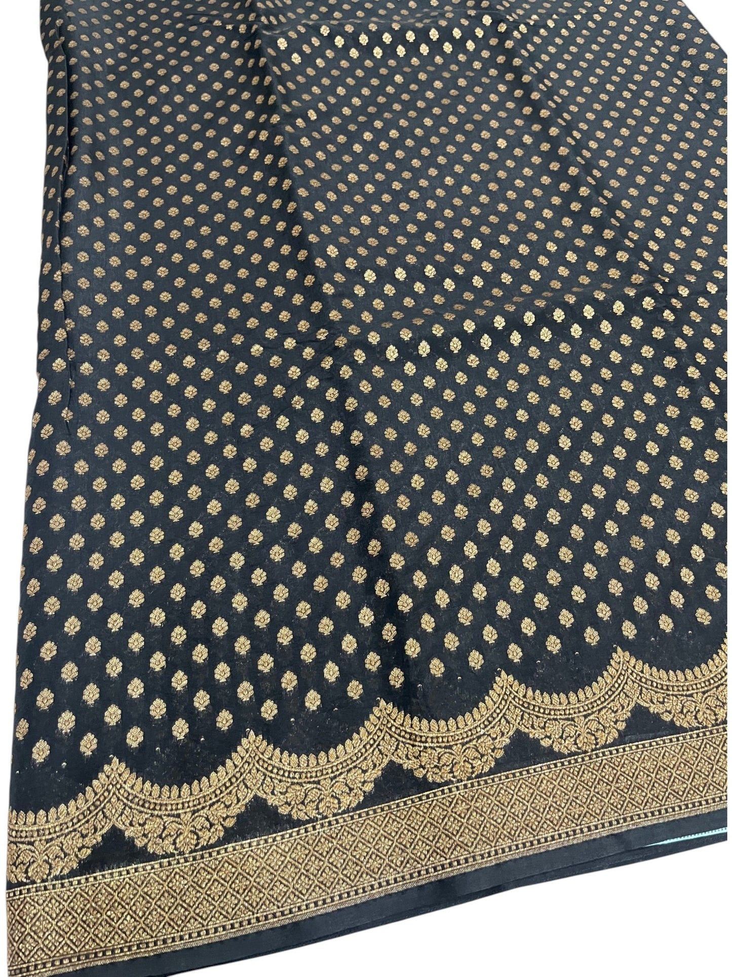 Southloom Cotton Banarasi Silk Saree with Woven Work on Body and Borders(Black)