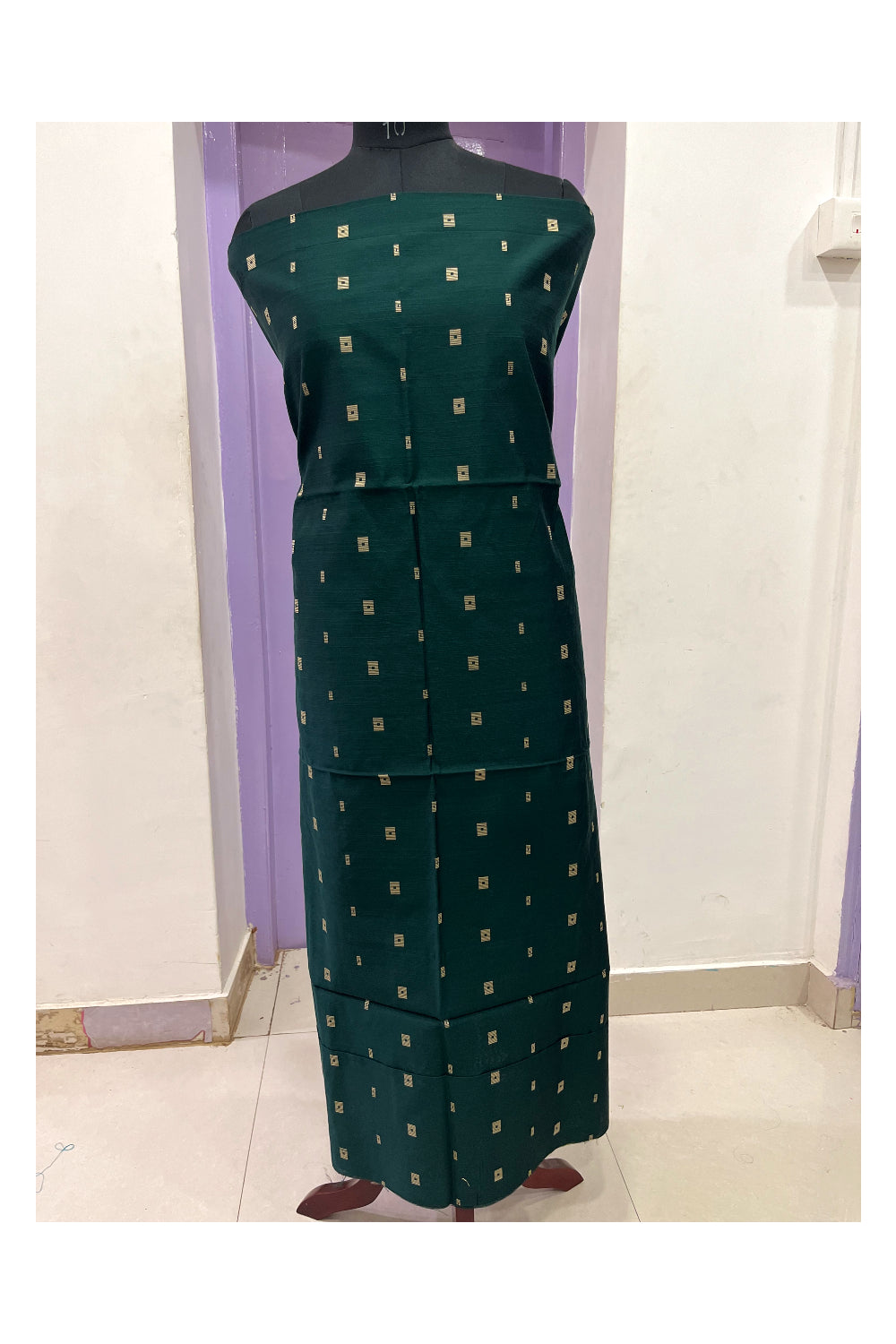 Southloom™ Cotton Dark Green Churidar Salwar Suit Material with Grey Duppatta