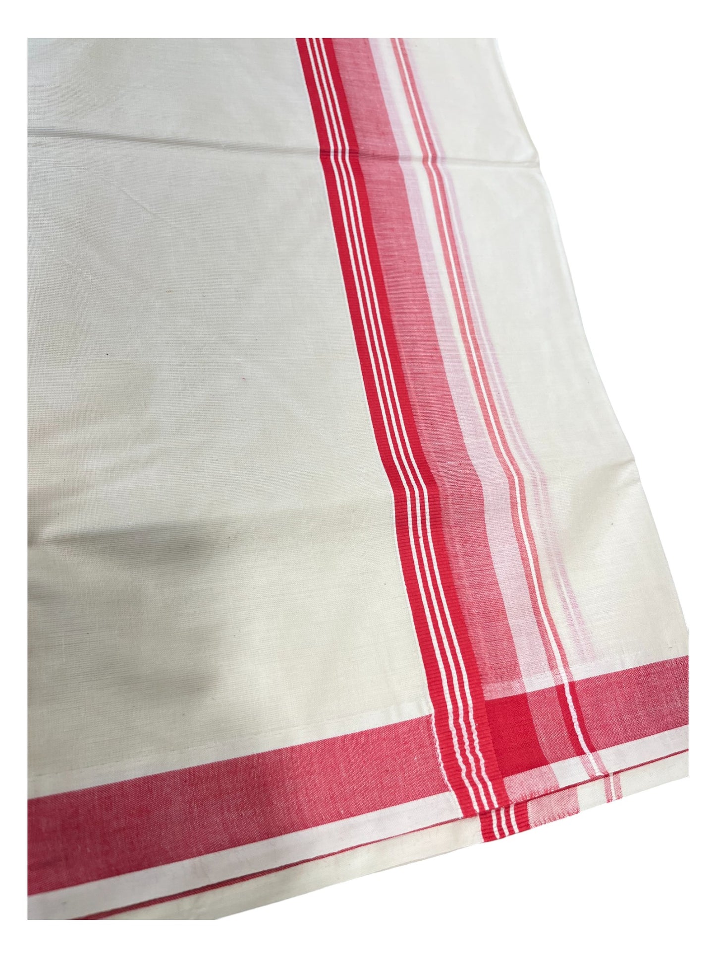 Southloom Pure Cotton  Double Mundu With White Lines & Red Border (South Indian Kerala Dhoti)