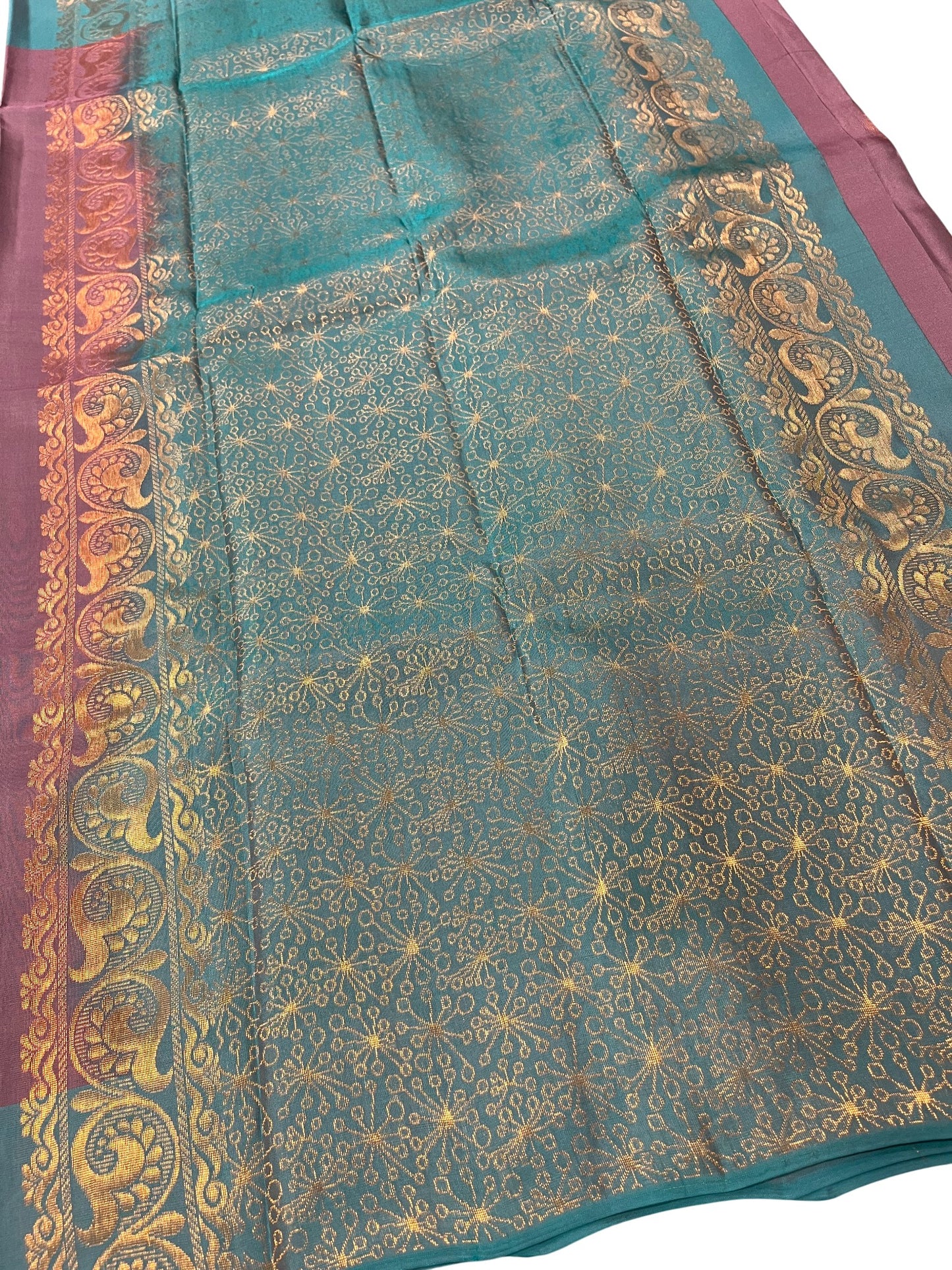 Southloom Pure Handloom Kanchipuram Silk Saree with Butta Work (Grey & Blue)
