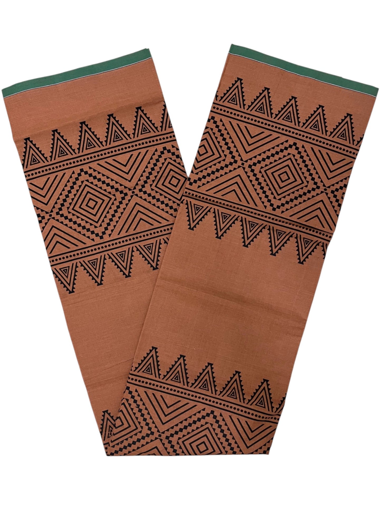 Southloom Saffron (Kaavi) Black Printed Single Mundu / Lungi (South Indian Kerala Dhoti) SL319