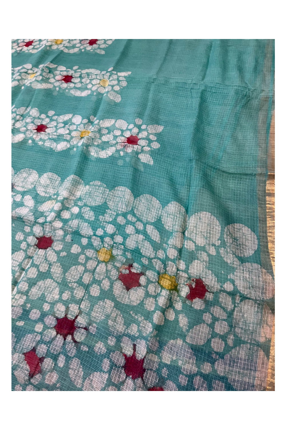 Southloom Kota Fabric Printed Turquoise Saree