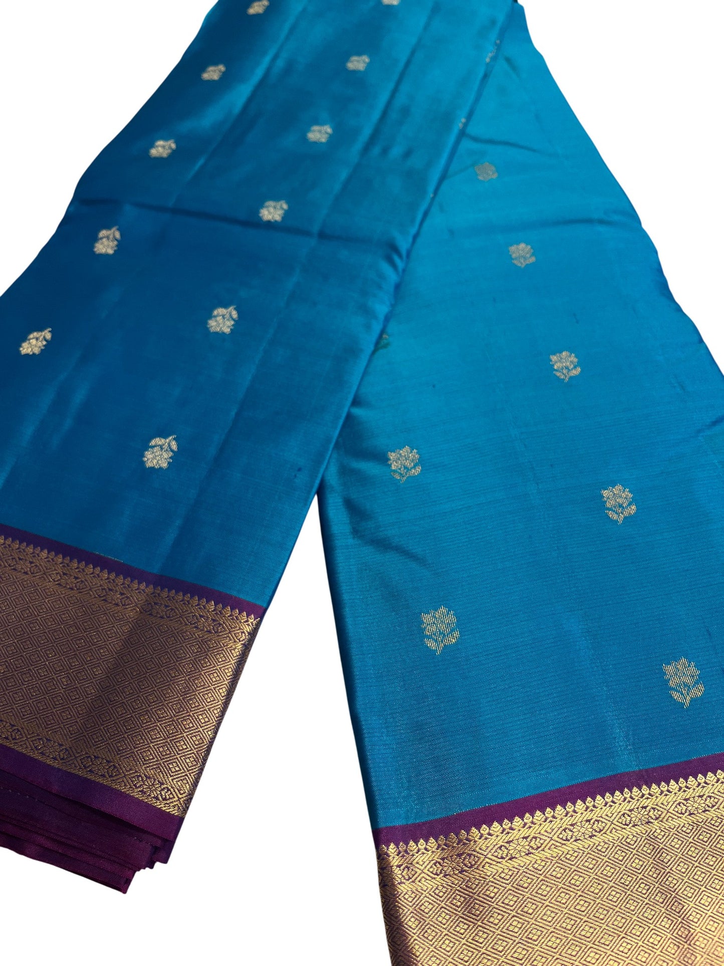 Southloom Pure Handloom Bridal Kanchipuram Silk Saree with Korvai Work (Blue & Violet)