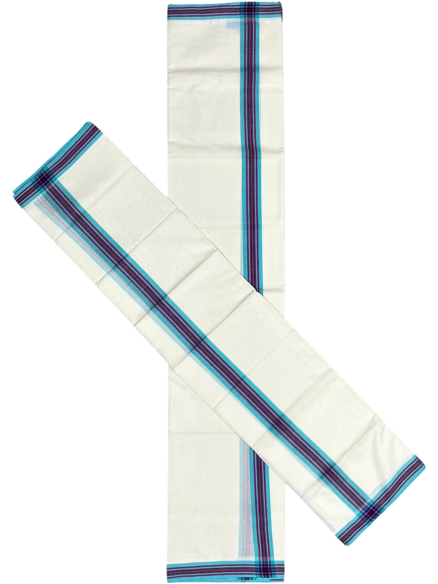 Southloom Kerala Mulloth Cotton Single Mundum Neriyathum with Multicolor Border In 2.80 Mtrs