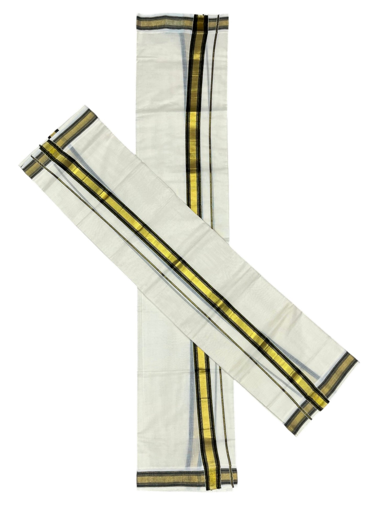 Southloom Pure Cotton Kerala Kasavu  Set Mundu (Mundum Neriyathum) Kasavu & Black Border in 2.80 Mtrs