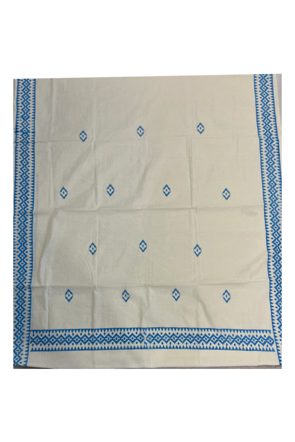 Southloom Ikat Design Blue Printed Saree with Blouse Piece