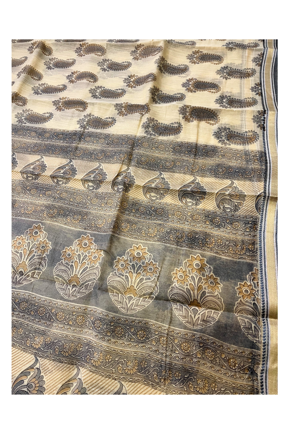 Southloom Cotton Light Brown Saree with Paisley Printed Designs