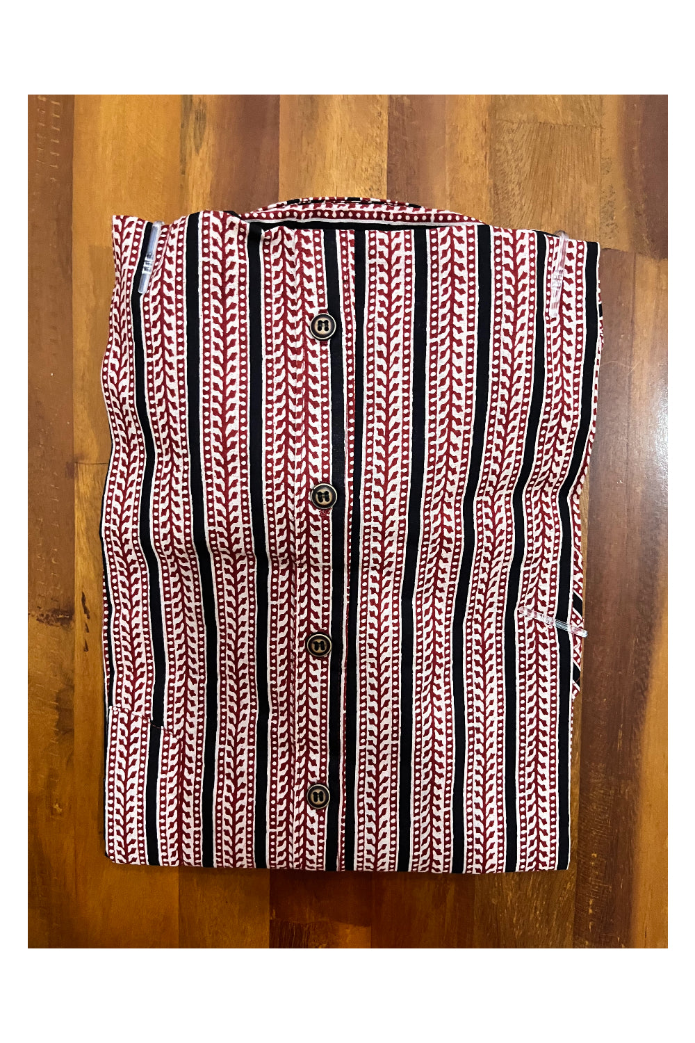 Southloom Jaipur Cotton Red Black Hand Block Printed Shirt (Half Sleeves)