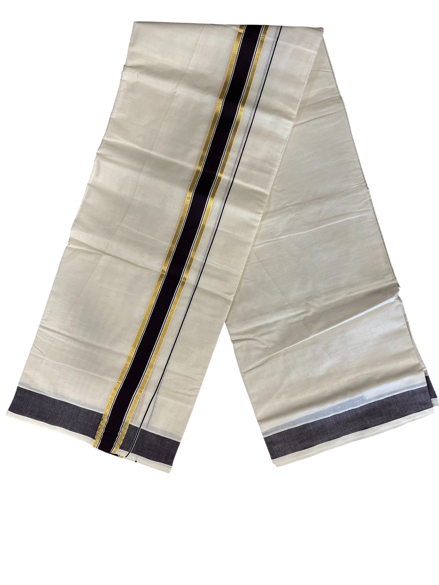 Southloom Pure Cotton Mundu with Gold Kasavu and Purple Colour Border (South Indian Kerala Dhoti)