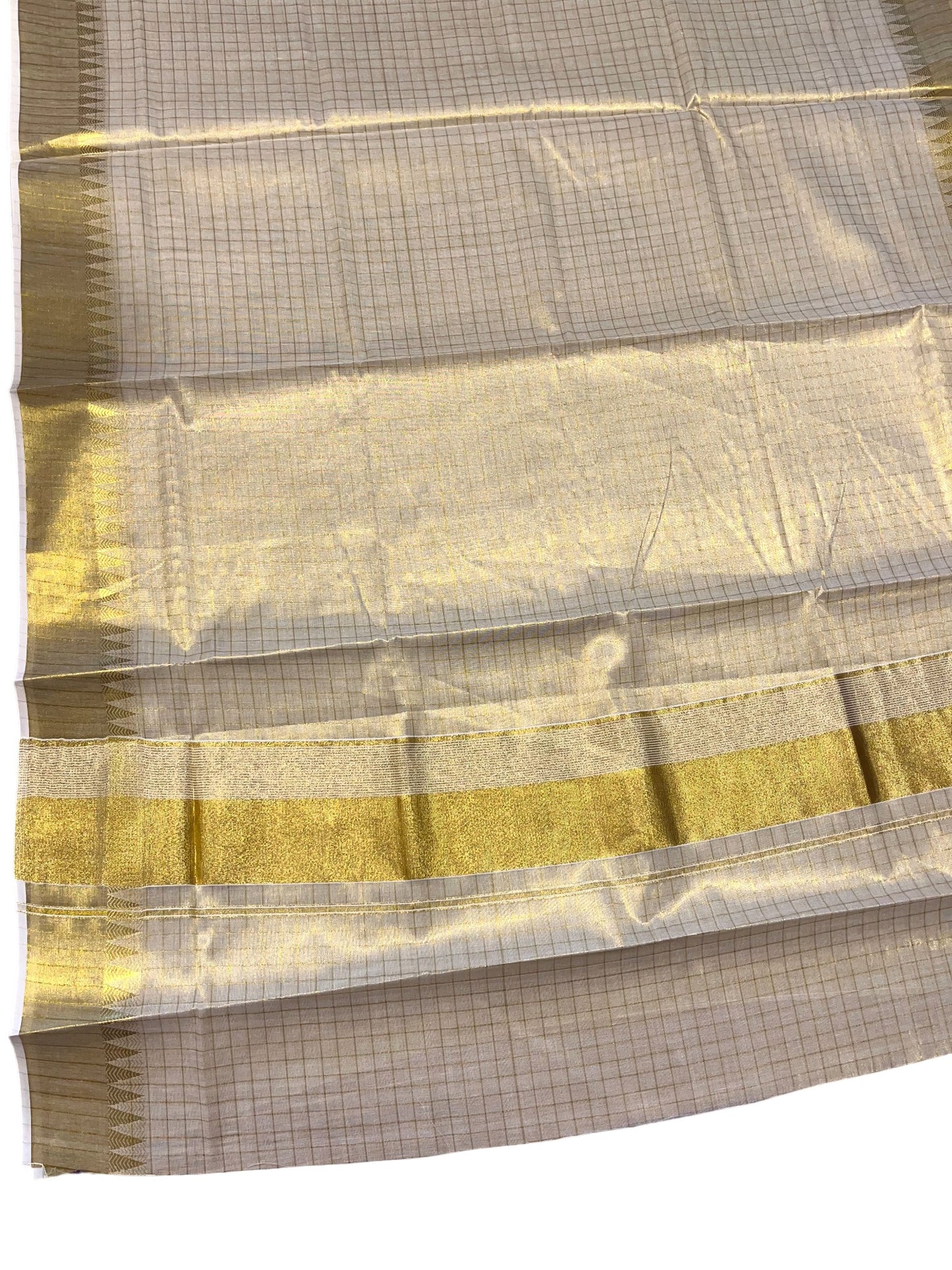 Southloom Tissue Kasavu Check Saree with Temple Border