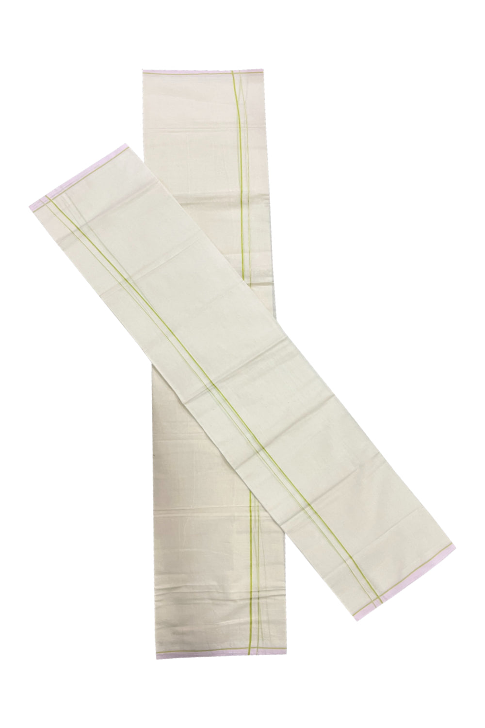 Kerala Cotton Mundum Neriyathum Single (Set Mundu) with Light Green Eerkkil Kara (Onam Set Mundu 2023)