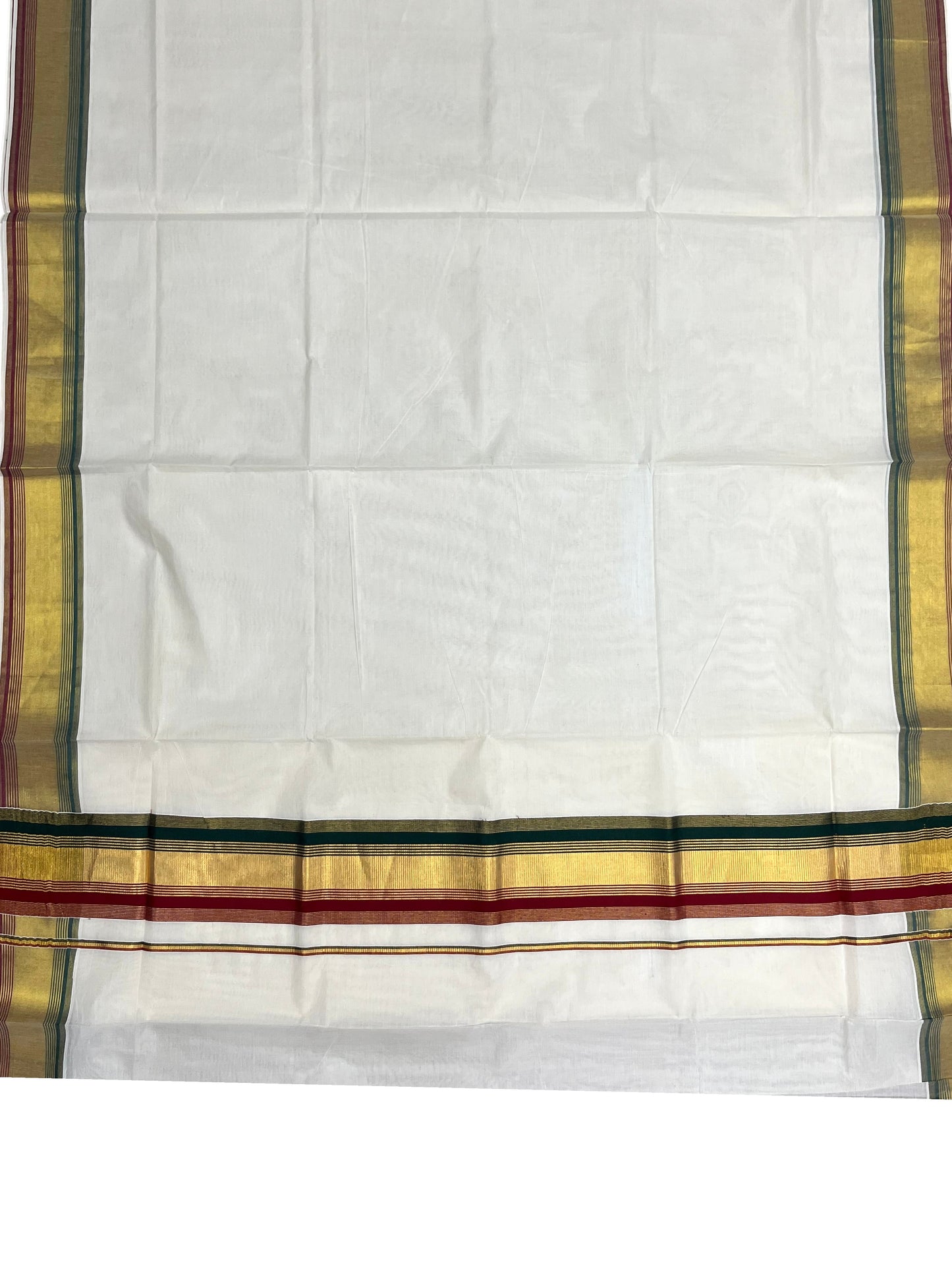 Southloom Kerala Cotton Kasavu Saree with Green And Maroon Border