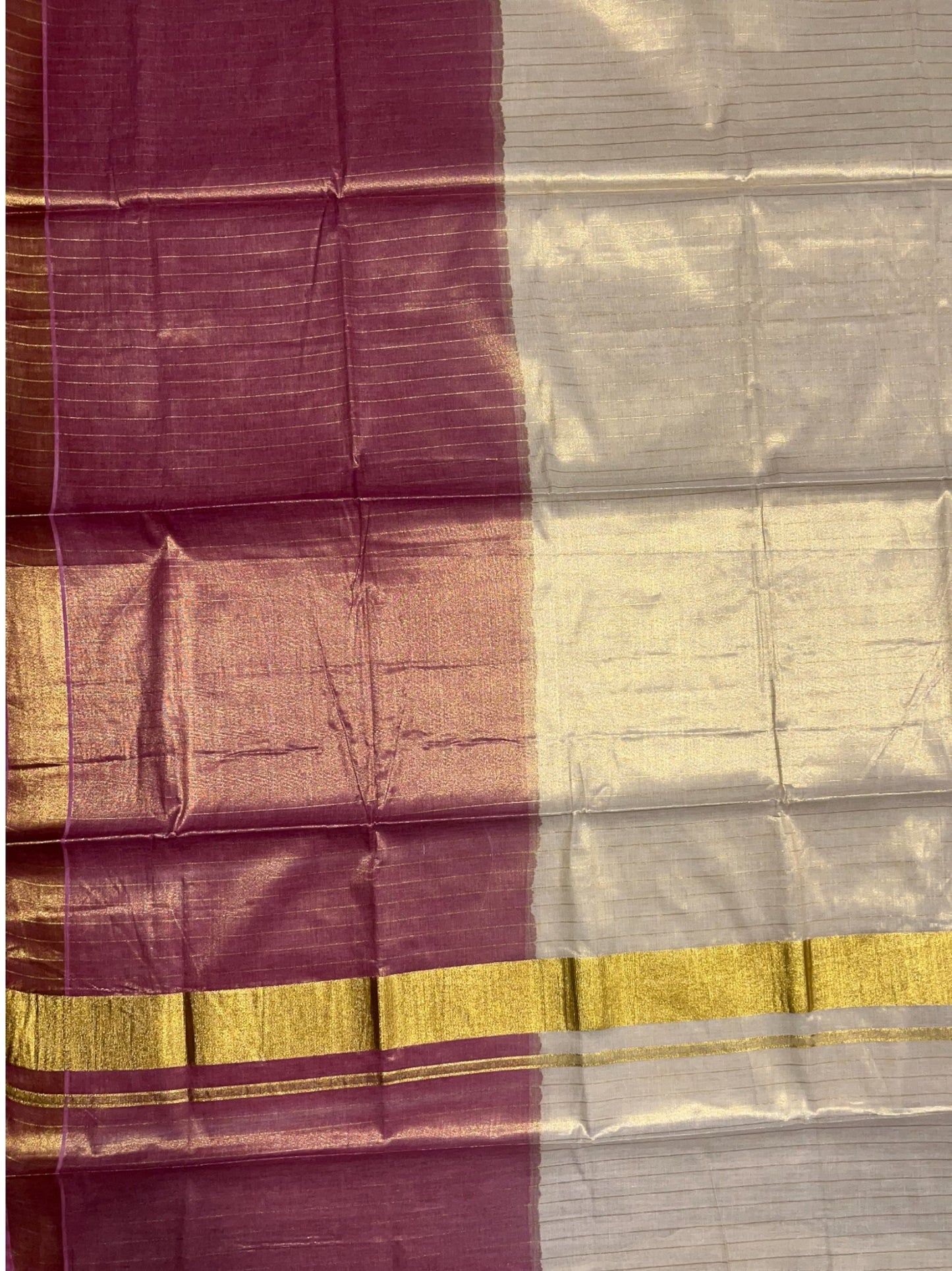 Southloom Tie & Dye - Half & Half  Multi Colour Magenta Design Saree with Kasavu Border & Lines On Body