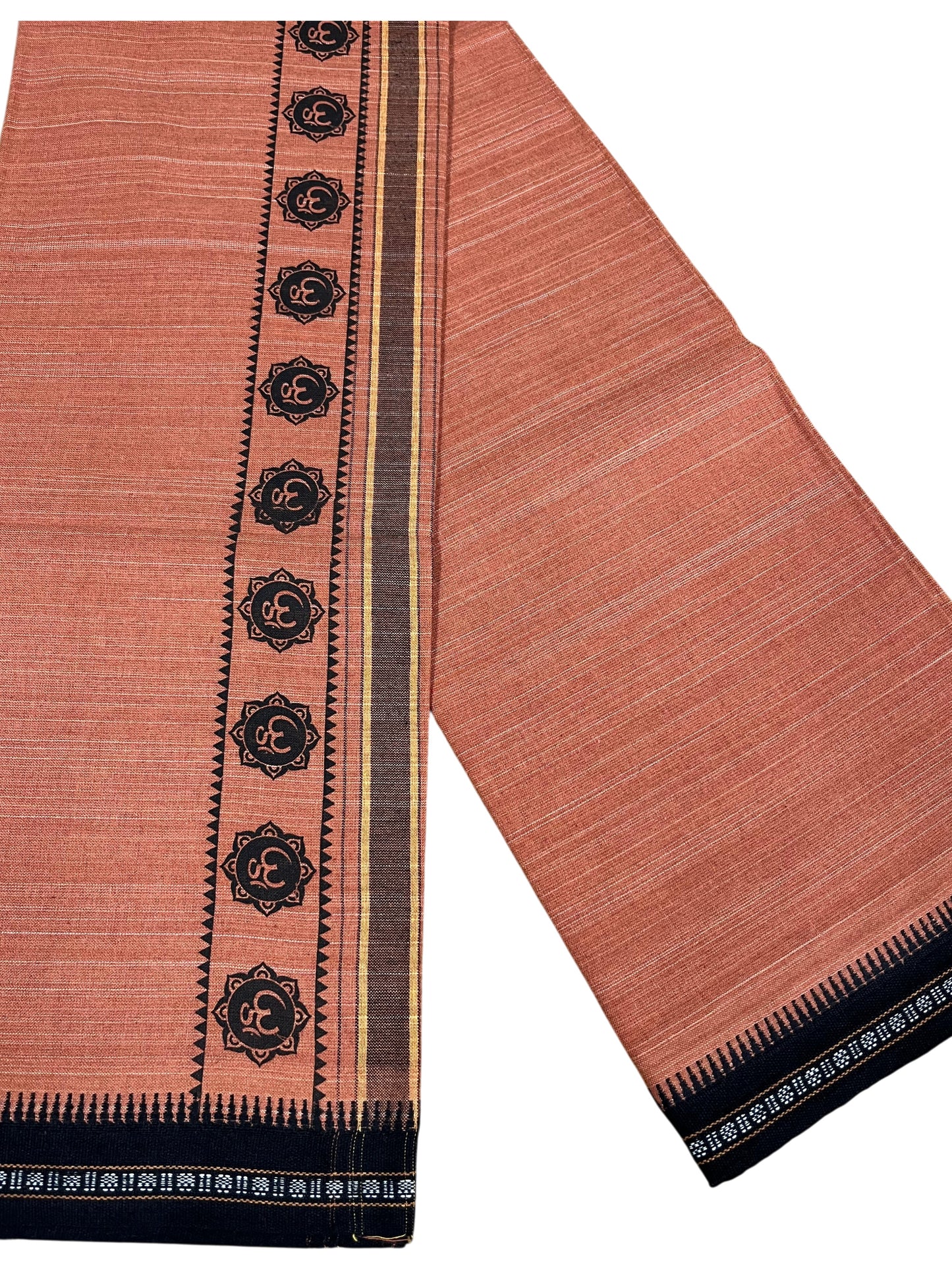 Southloom Saffron (Kaavi) Black Printed Single Mundu / Lungi (South Indian Kerala Dhoti)