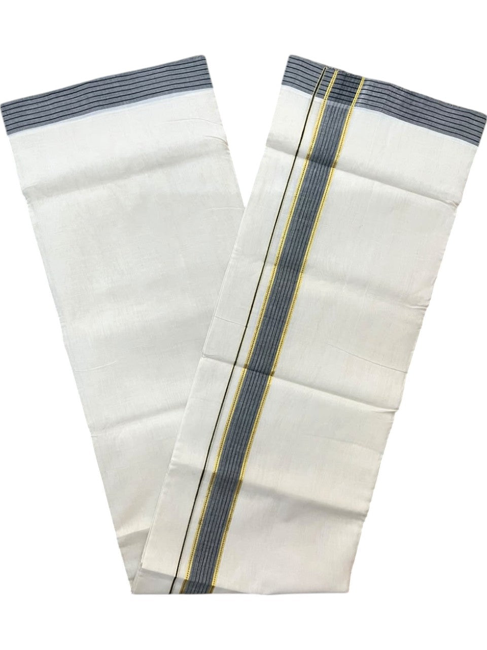 Southloom Balaramapuram Unakkupaavu Premium Handloom Cotton Double Mundu with Gold Kasavu and Black Border