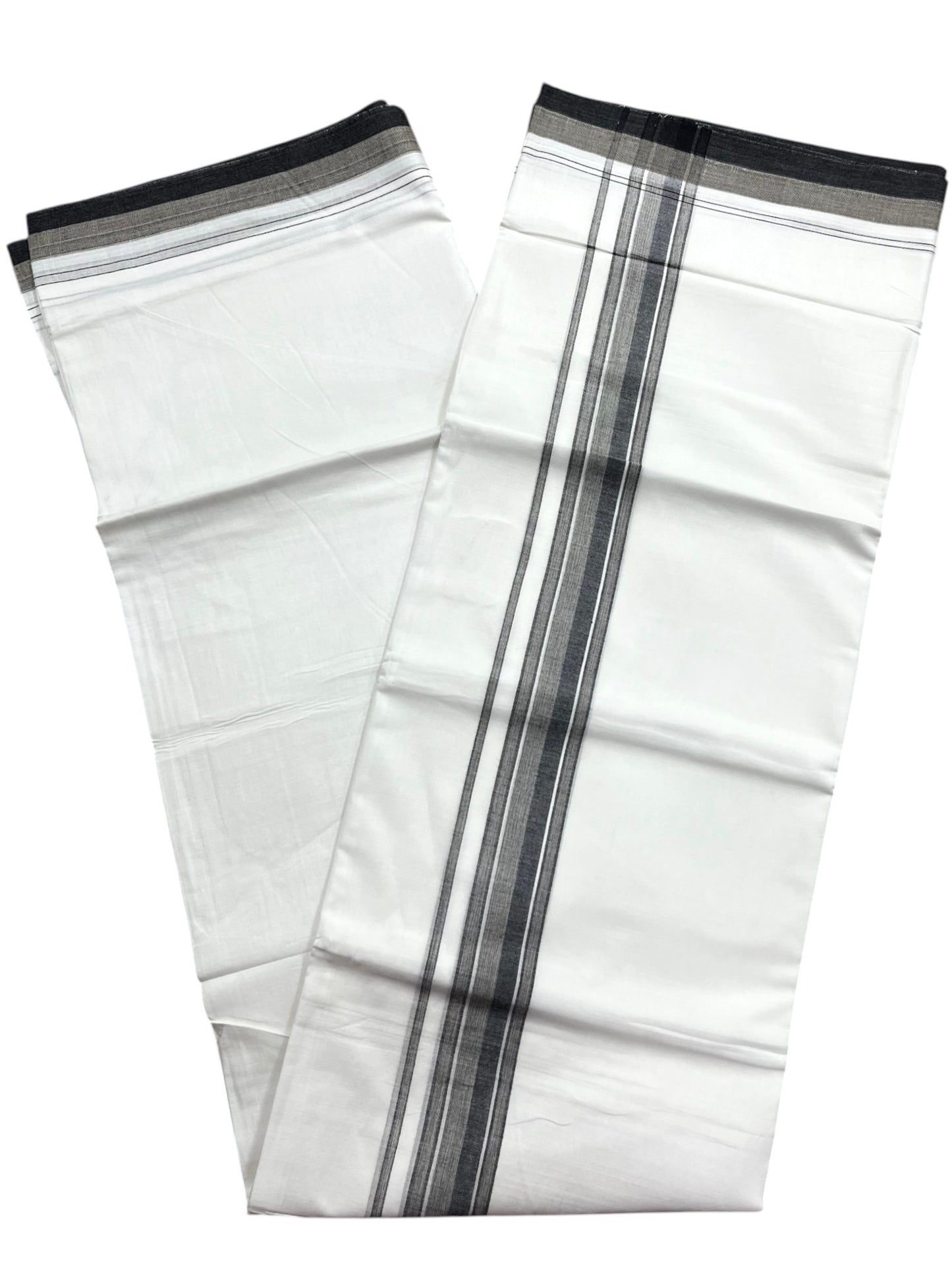 Southloom Pure Cotton Mundu with Black & Gray Border (South Indian Kerala Dhoti)
