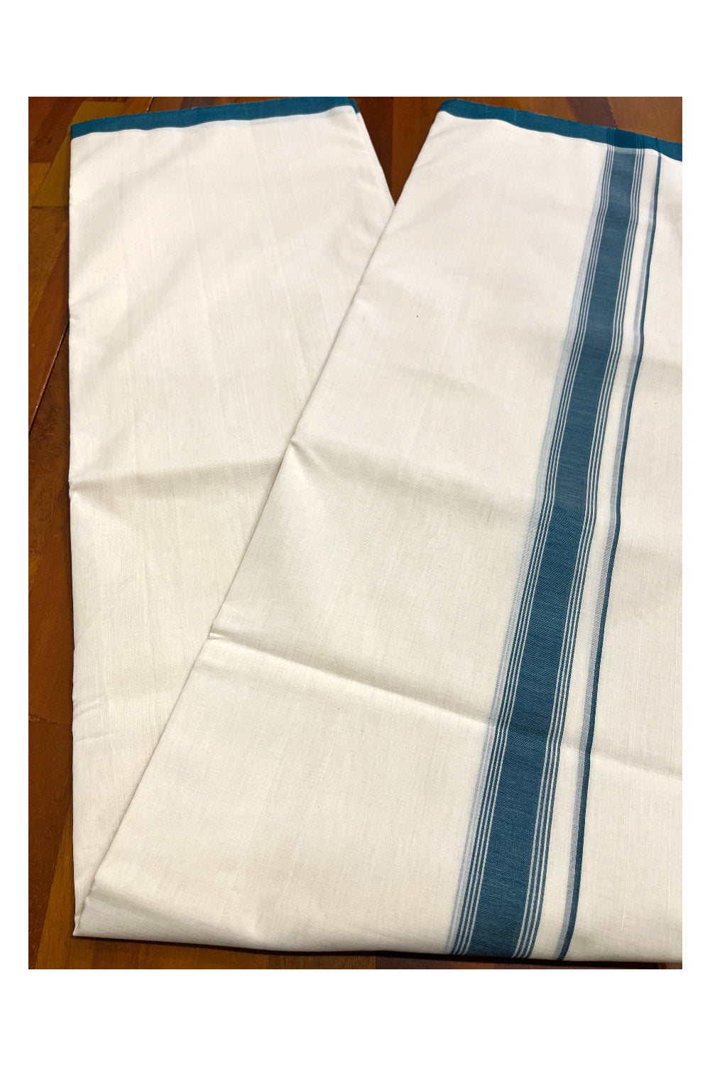 Premium Balaramapuram Handloom Unakkupaavu Cotton Double Mundu with Green Border (Vishu 2024 Collection)