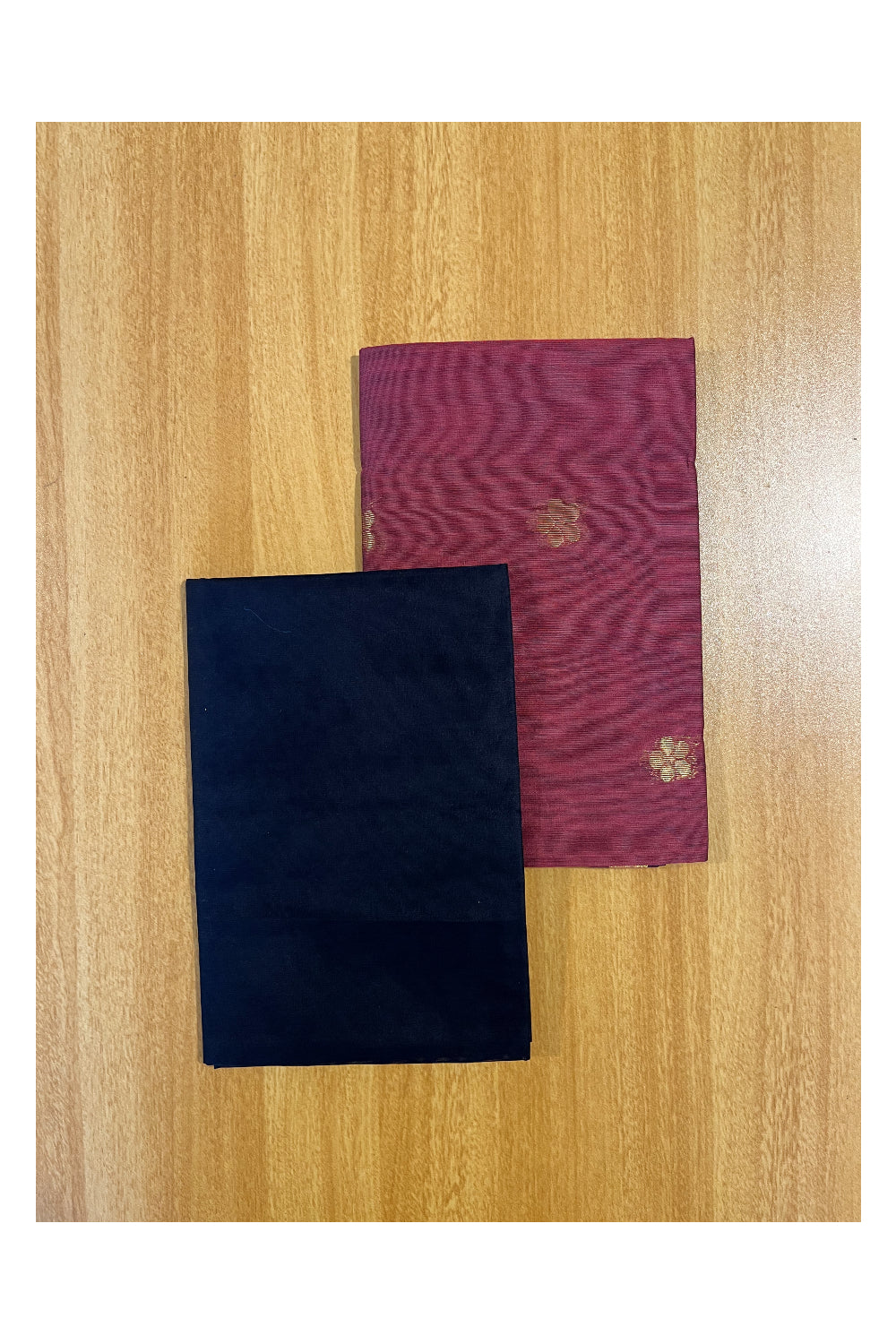 Southloom™ Cotton Semi Silk 3 Piece Maroon and Blue Salwar Material with Woven Zari Butta Work