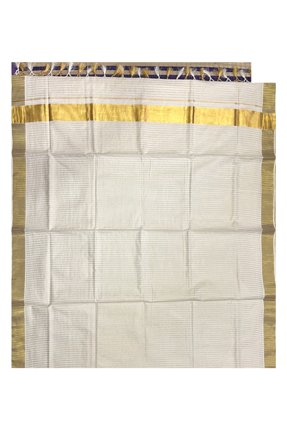 Pure Cotton Kerala Kasavu Lines Design Saree with Tassels Work (Onam Saree 2023)