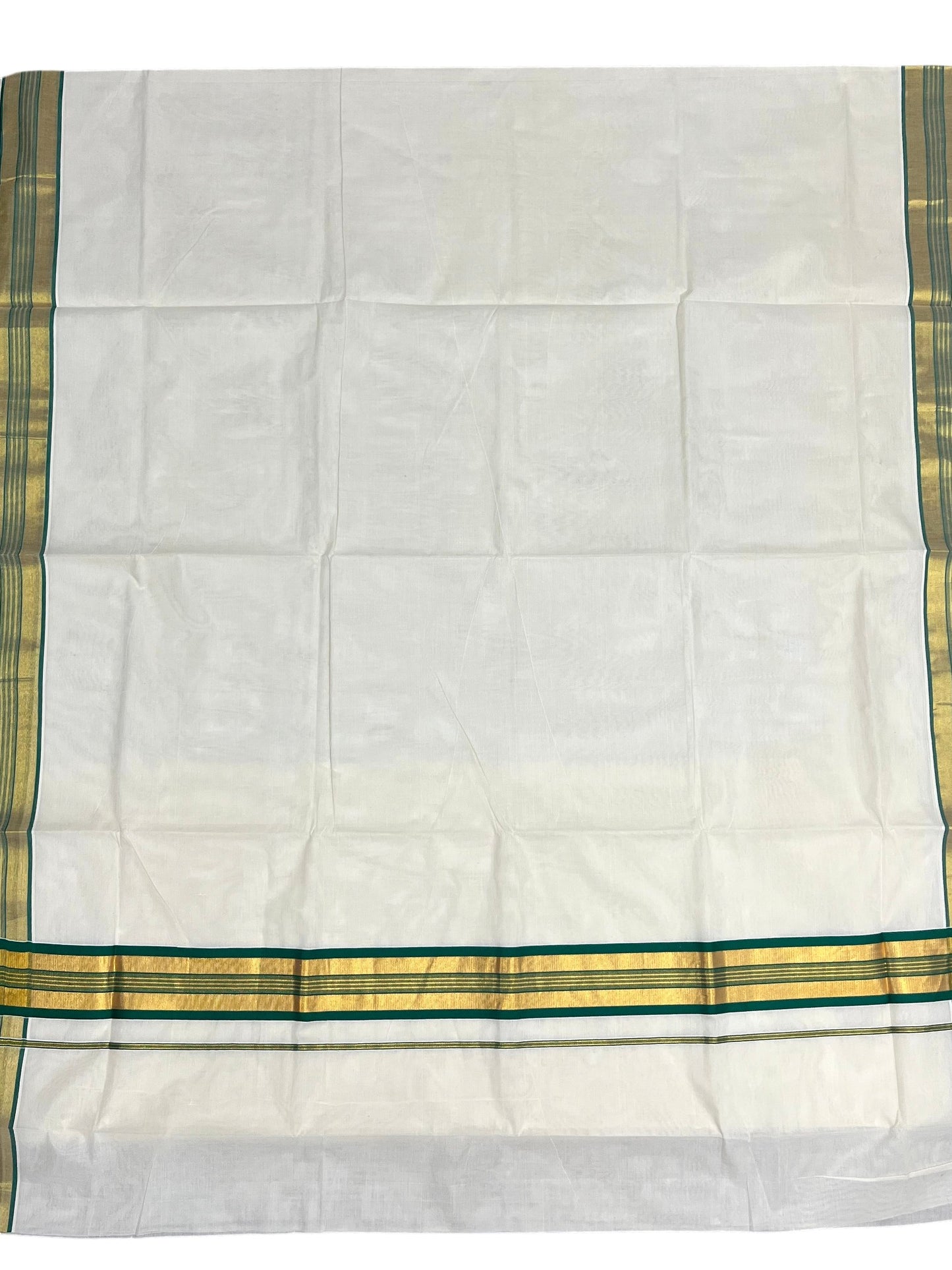 Southloom Kerala Cotton Kasavu Saree with Dark Green Border