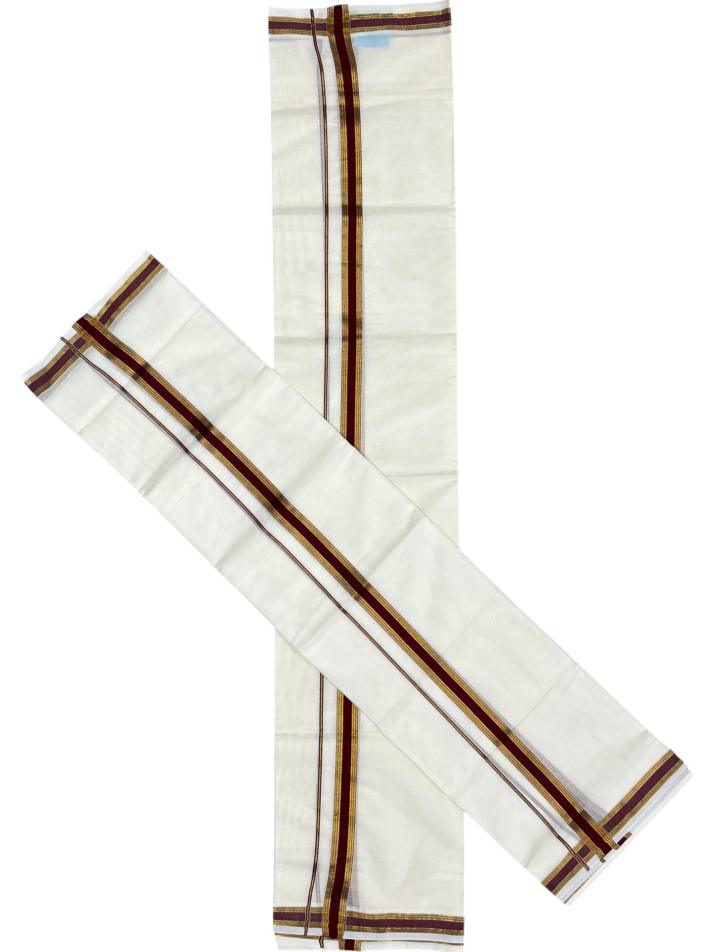 Southloom Pure Cotton Kerala Single Set Mundu (Mundum Neriyathum) with Red Kasavu Border in 2.80 Mtrs