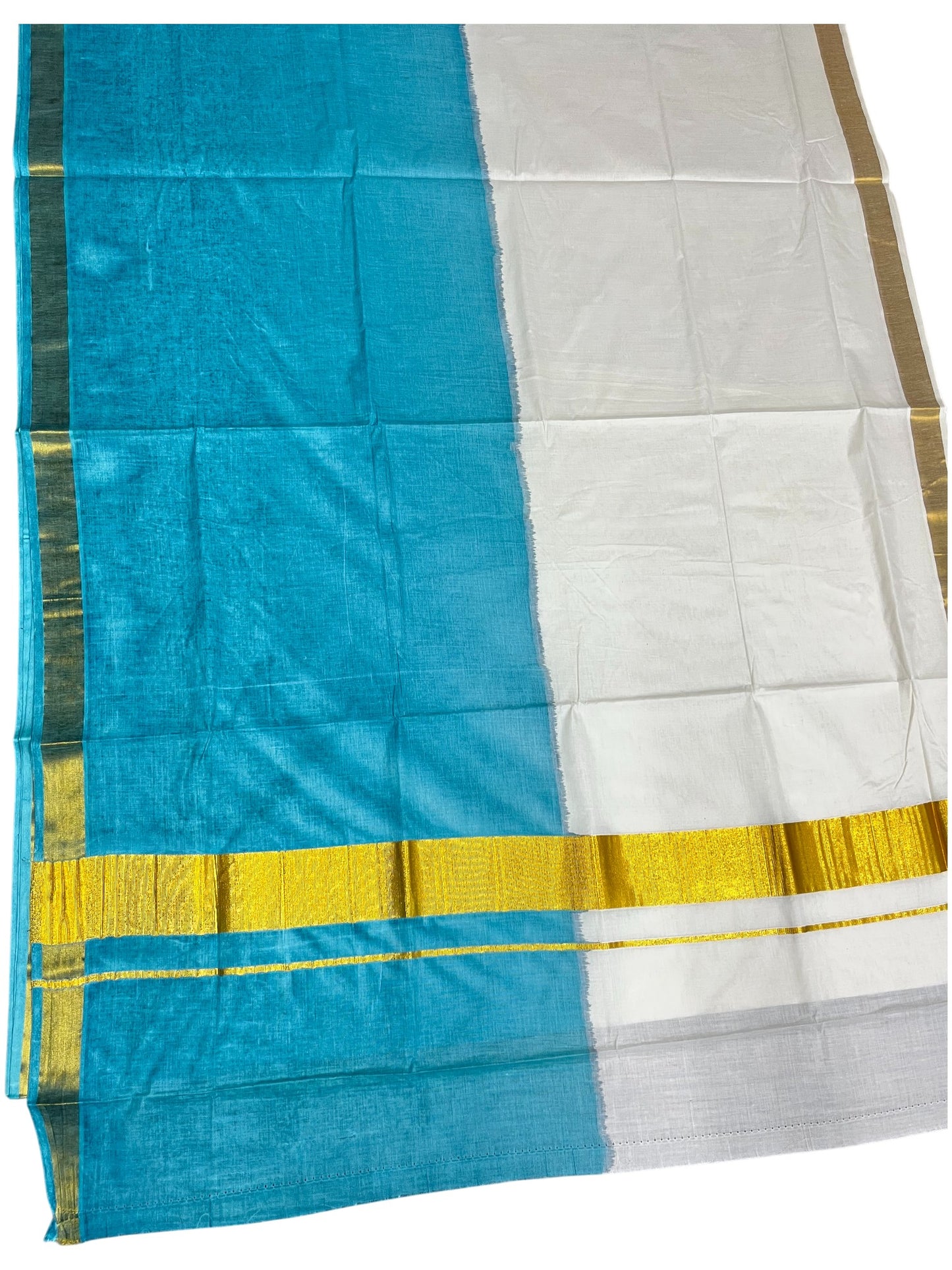 Southloom Tie and Dye Multi Colour Blue Kasavu Saree